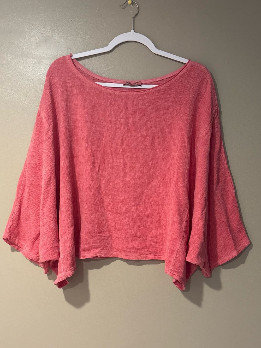 boxy boho linen weaved short sleeve salmon smock blouse lightweight loose fit